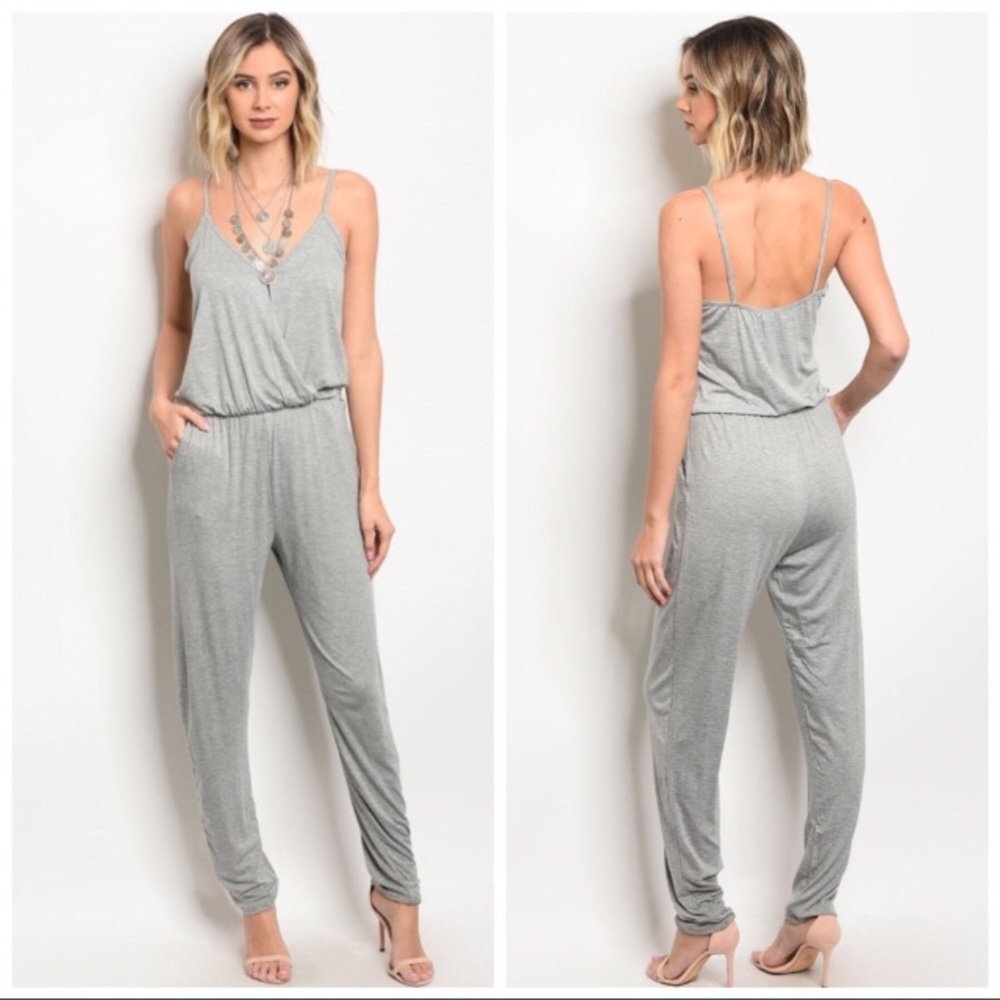 Gray Drape Jumpsuit - Picture 2 of 3